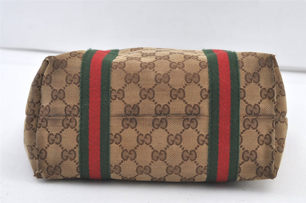 Authentic GUCCI Web Sherry Line Tote Bag GG Canvas Leather 162899 Brown 0743K
