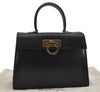 Authentic Salvatore Ferragamo Gancini Leather 2Way Shoulder Hand Bag Black 0745K