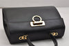 Authentic Salvatore Ferragamo Gancini Leather 2Way Shoulder Hand Bag Black 0745K