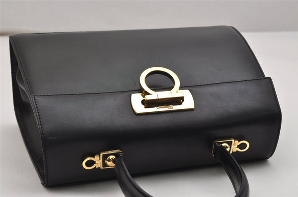 Authentic Salvatore Ferragamo Gancini Leather 2Way Shoulder Hand Bag Black 0745K