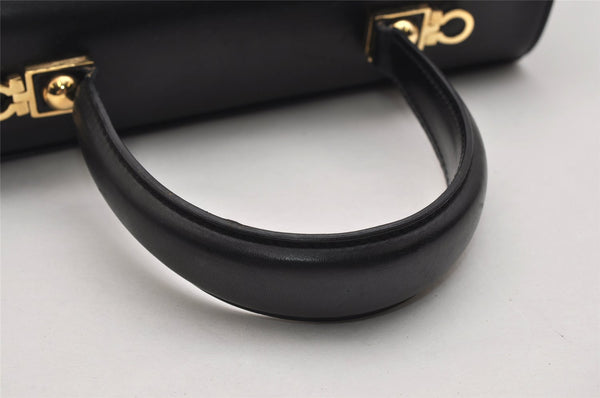 Authentic Salvatore Ferragamo Gancini Leather 2Way Shoulder Hand Bag Black 0745K