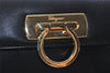 Authentic Salvatore Ferragamo Gancini Leather 2Way Shoulder Hand Bag Black 0745K