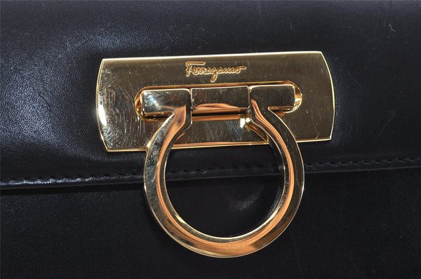 Authentic Salvatore Ferragamo Gancini Leather 2Way Shoulder Hand Bag Black 0745K