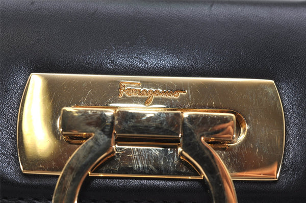 Authentic Salvatore Ferragamo Gancini Leather 2Way Shoulder Hand Bag Black 0745K