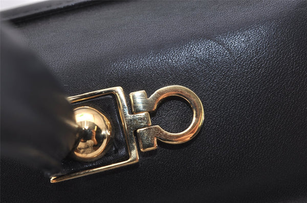 Authentic Salvatore Ferragamo Gancini Leather 2Way Shoulder Hand Bag Black 0745K