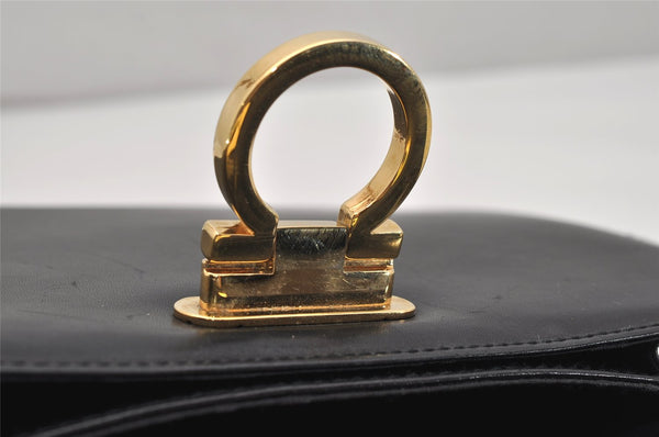 Authentic Salvatore Ferragamo Gancini Leather 2Way Shoulder Hand Bag Black 0745K