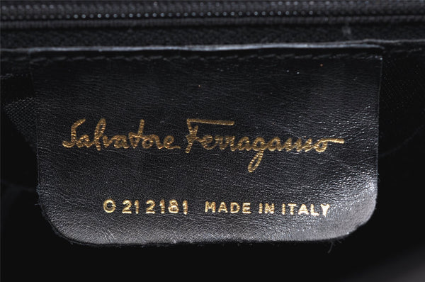 Authentic Salvatore Ferragamo Gancini Leather 2Way Shoulder Hand Bag Black 0745K