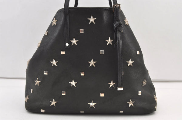 Authentic JIMMY CHOO Vintage Star Studs Leather Shoulder Tote Bag Black 0747K