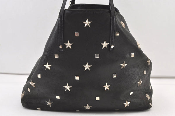 Authentic JIMMY CHOO Vintage Star Studs Leather Shoulder Tote Bag Black 0747K
