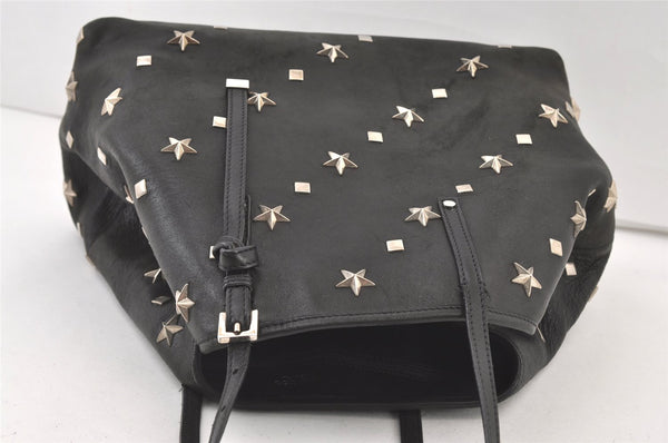 Authentic JIMMY CHOO Vintage Star Studs Leather Shoulder Tote Bag Black 0747K