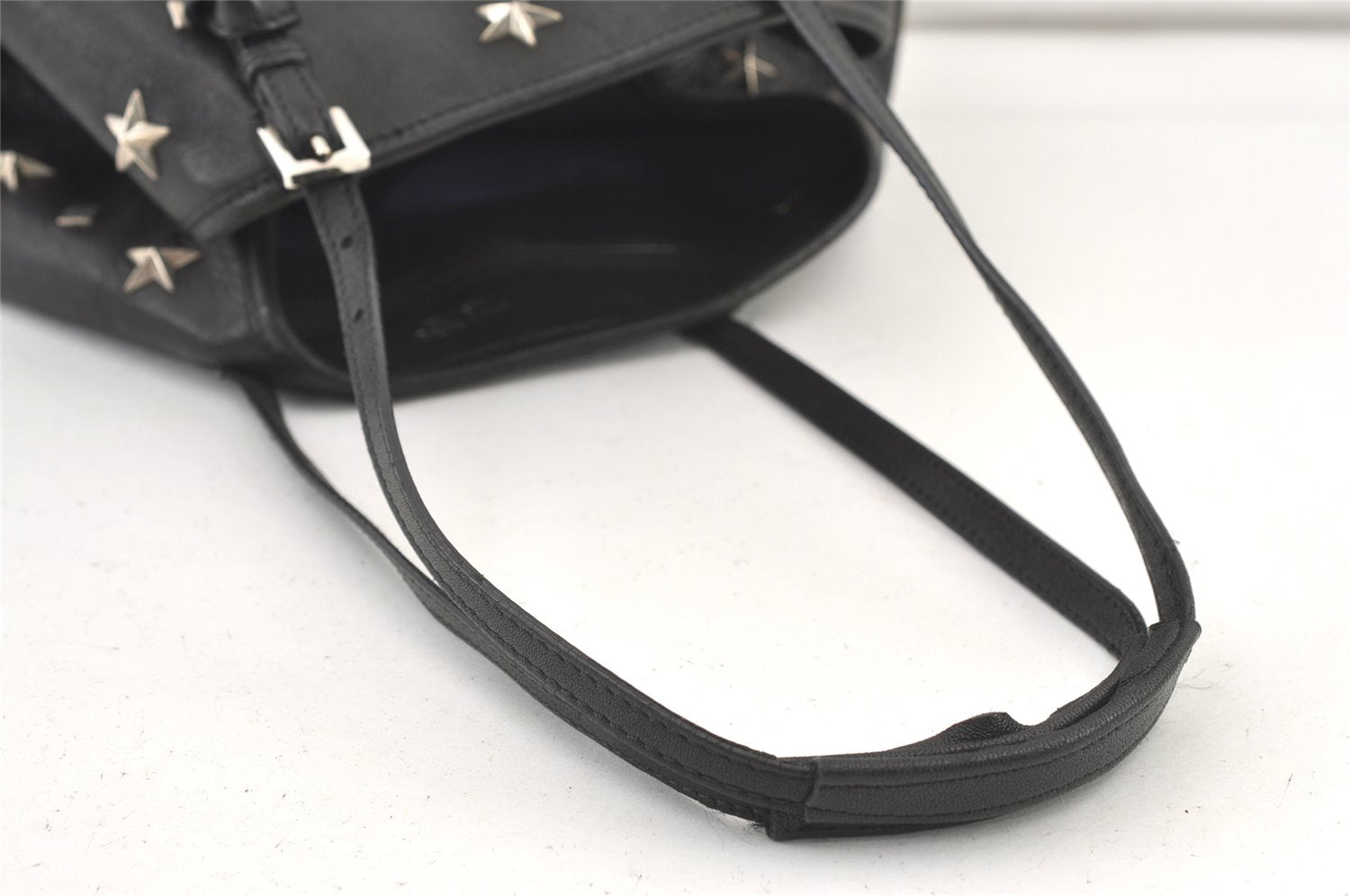 Authentic JIMMY CHOO Vintage Star Studs Leather Shoulder Tote Bag Black 0747K