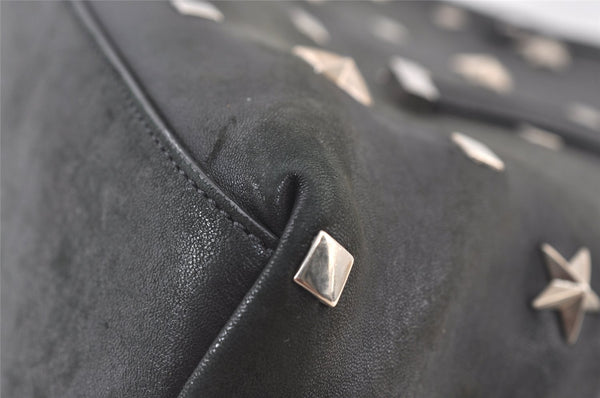 Authentic JIMMY CHOO Vintage Star Studs Leather Shoulder Tote Bag Black 0747K