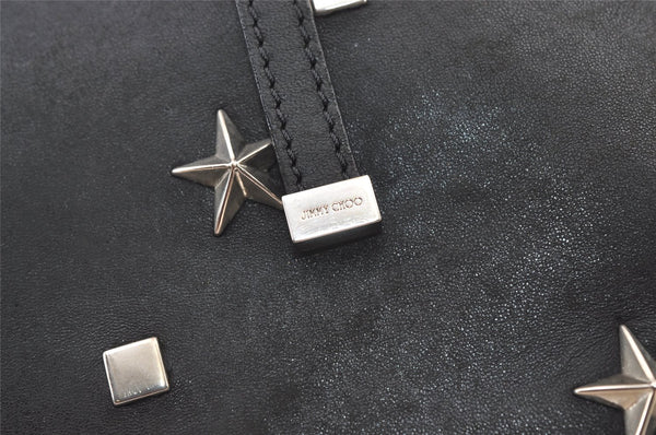 Authentic JIMMY CHOO Vintage Star Studs Leather Shoulder Tote Bag Black 0747K