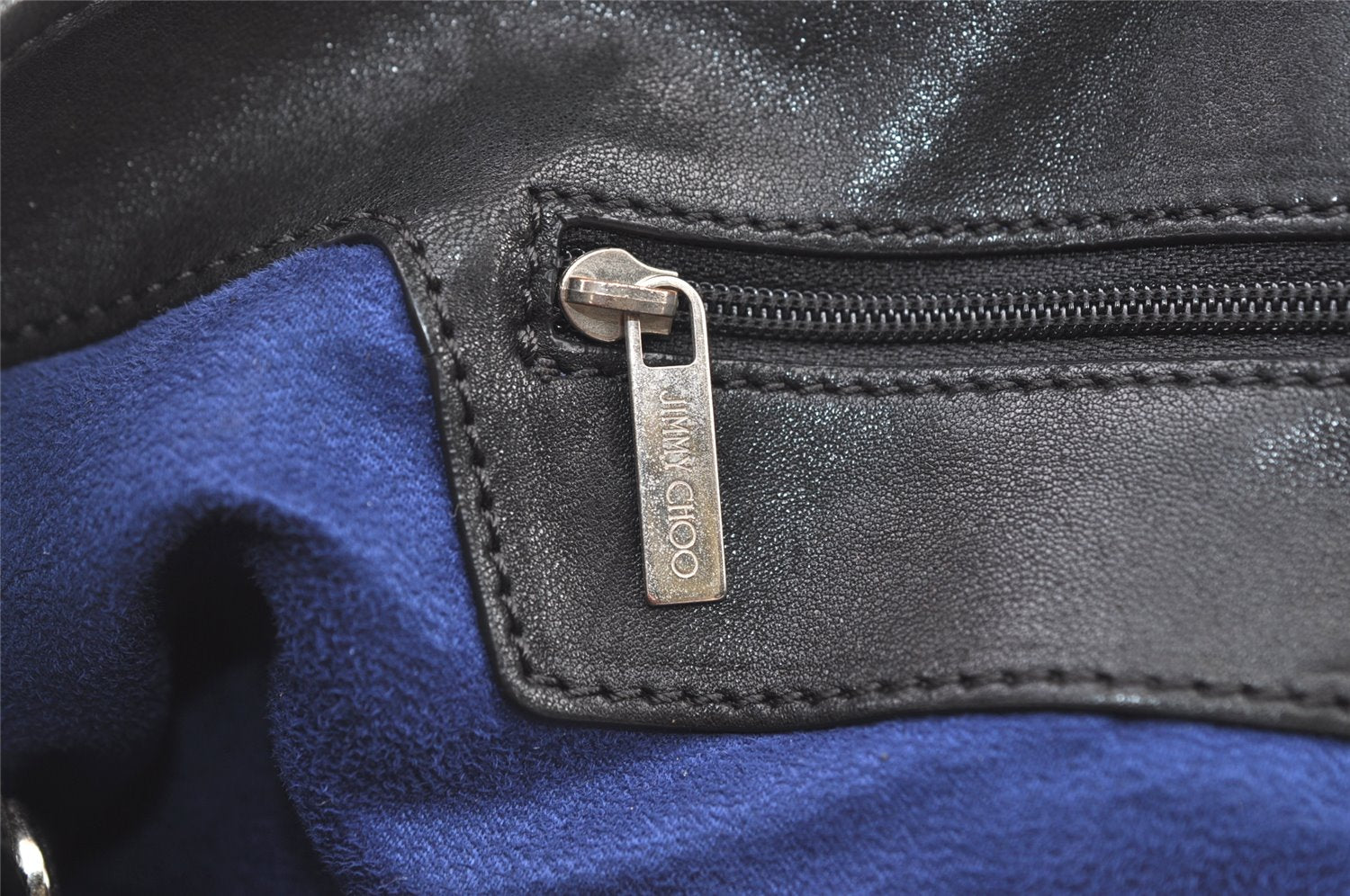 Authentic JIMMY CHOO Vintage Star Studs Leather Shoulder Tote Bag Black 0747K