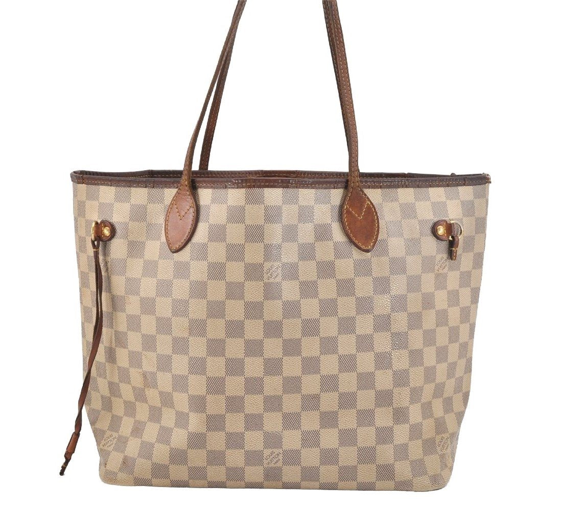 Authentic Louis Vuitton Damier Azur Neverfull MM Tote Bag N51107 LV 0748J