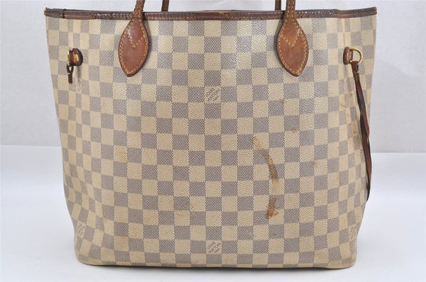 Authentic Louis Vuitton Damier Azur Neverfull MM Tote Bag N51107 LV 0748J