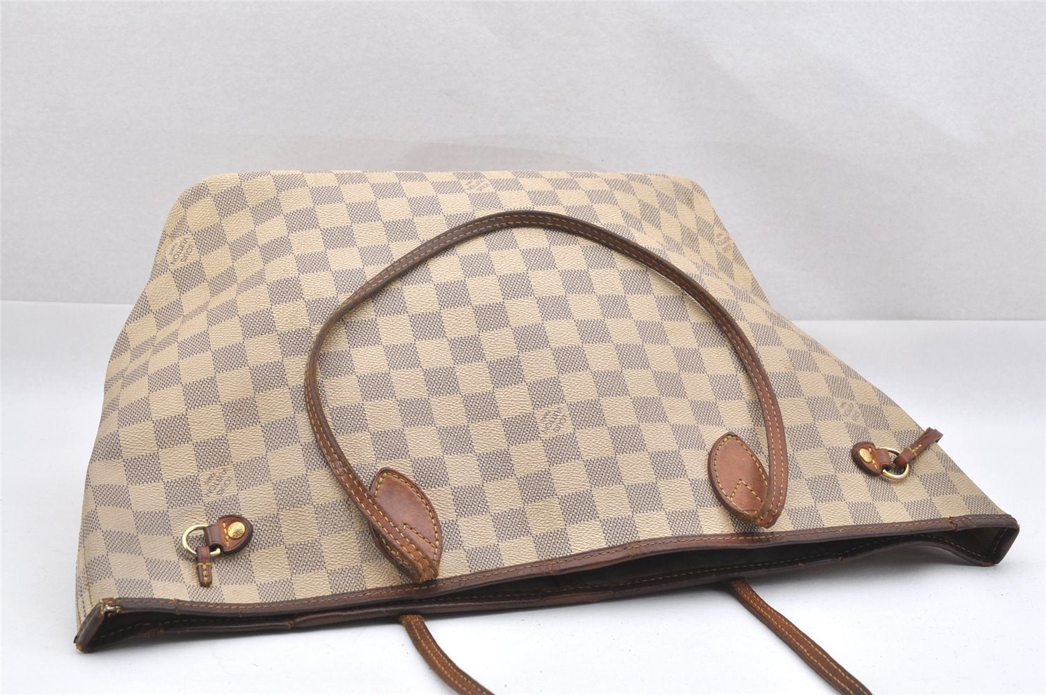 Authentic Louis Vuitton Damier Azur Neverfull MM Tote Bag N51107 LV 0748J