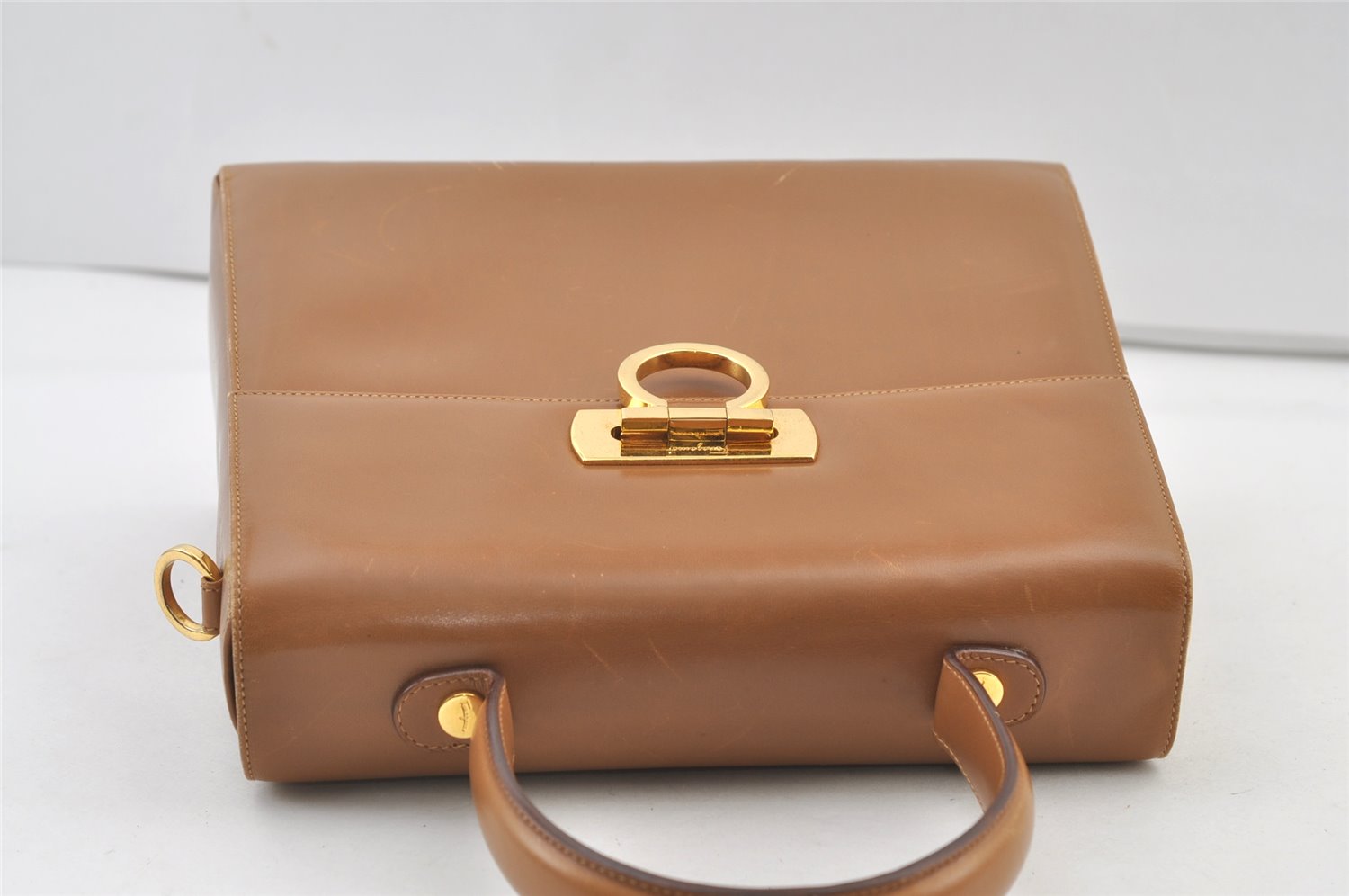 Authentic Salvatore Ferragamo Gancini Leather 2Way Shoulder Hand Bag Brown 0748K