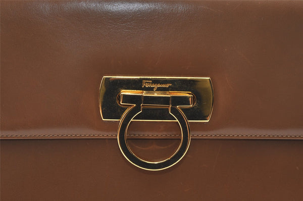 Authentic Salvatore Ferragamo Gancini Leather 2Way Shoulder Hand Bag Brown 0748K