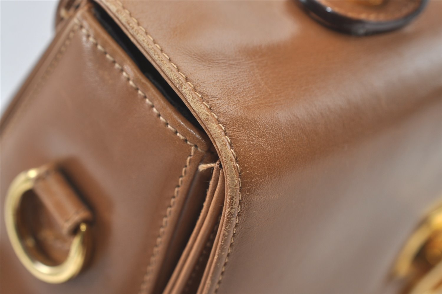 Authentic Salvatore Ferragamo Gancini Leather 2Way Shoulder Hand Bag Brown 0748K