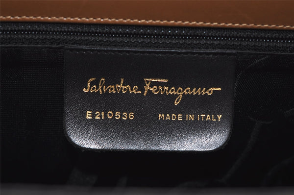 Authentic Salvatore Ferragamo Gancini Leather 2Way Shoulder Hand Bag Brown 0748K