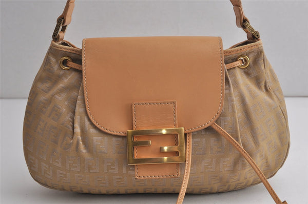 Authentic FENDI Zucchino Mamma Baguette Shoulder Bag Canvas Leather Beige 0749K