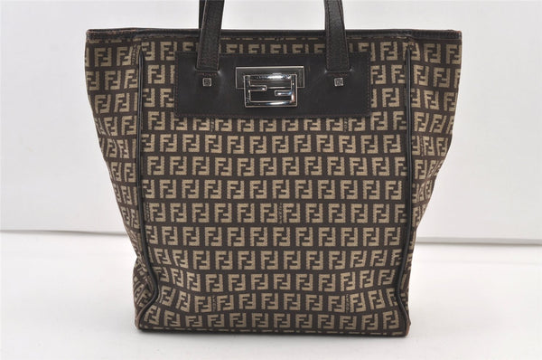 Authentic FENDI Zucchino Shoulder Tote Bag Canvas Leather Brown 0750K