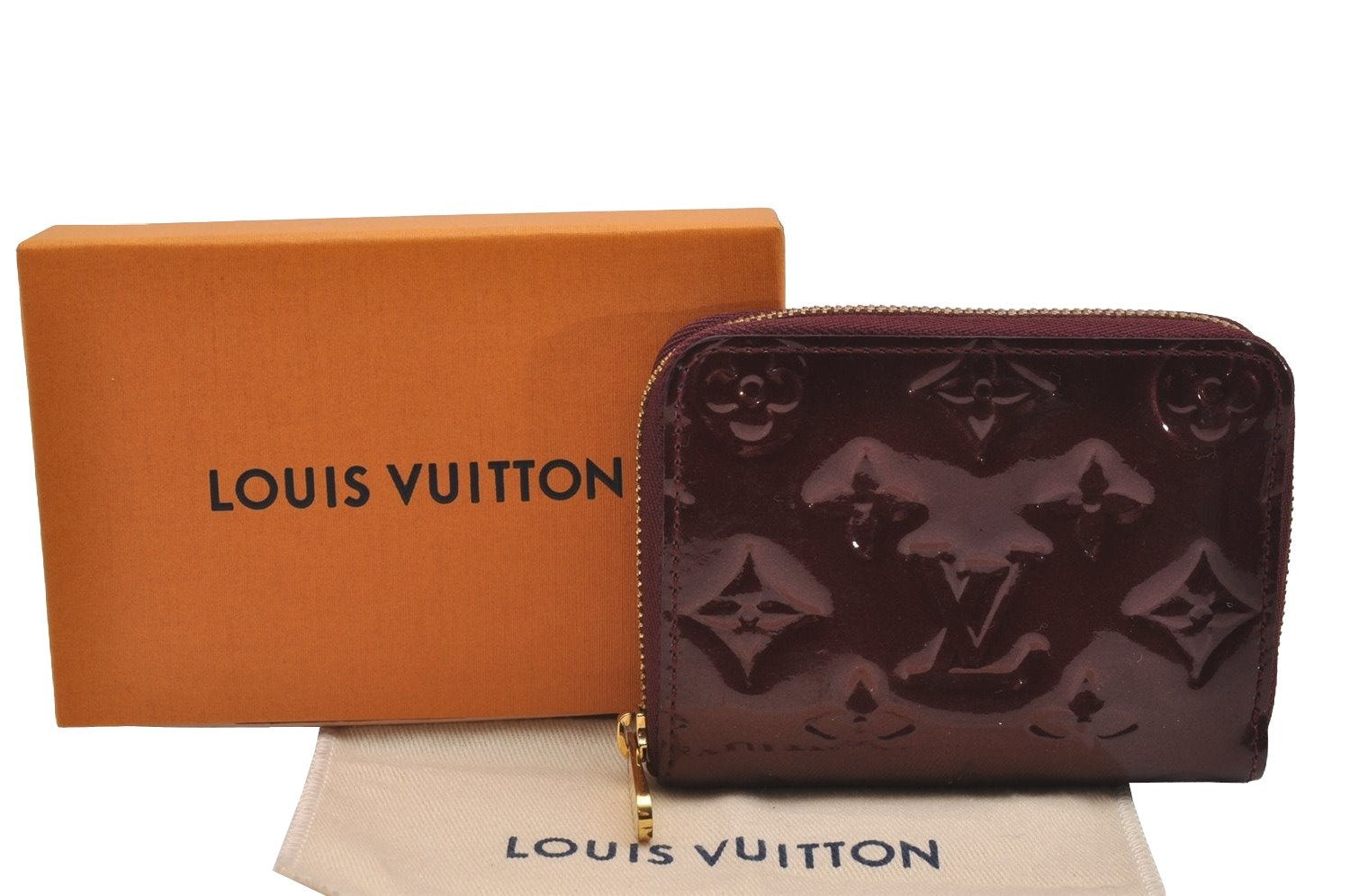 Authentic Louis Vuitton Vernis Zippy Coin Purse Wallet Wine Red M91534 Box 0751J