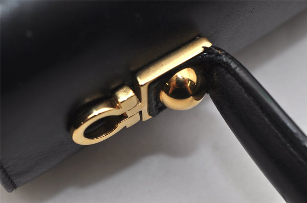 Authentic Salvatore Ferragamo Gancini Leather 2Way Shoulder Hand Bag Black 0752K