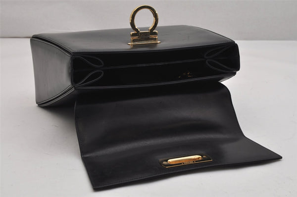 Authentic Salvatore Ferragamo Gancini Leather 2Way Shoulder Hand Bag Black 0752K