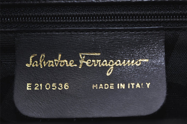 Authentic Salvatore Ferragamo Gancini Leather 2Way Shoulder Hand Bag Black 0752K