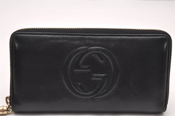 Authentic GUCCI SOHO Long Wallet Purse GG Tassel Leather 282413 Black 0753J