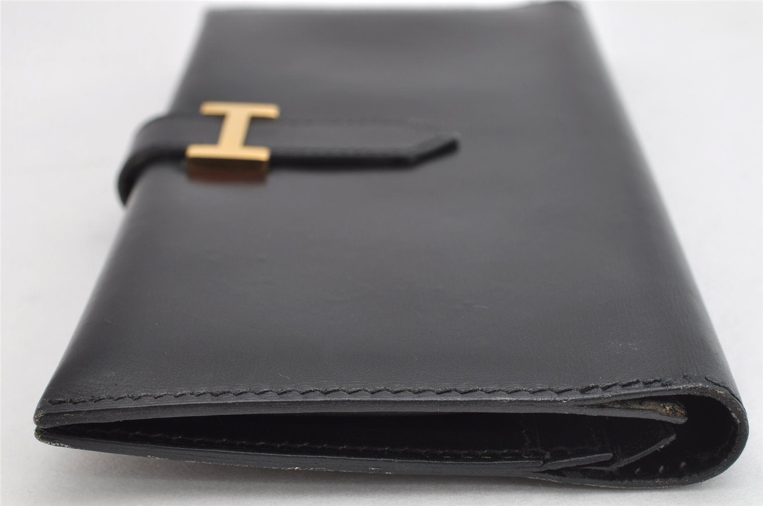 Authentic HERMES Bearn Classic Leather Long Wallet Purse Black Box 0753K