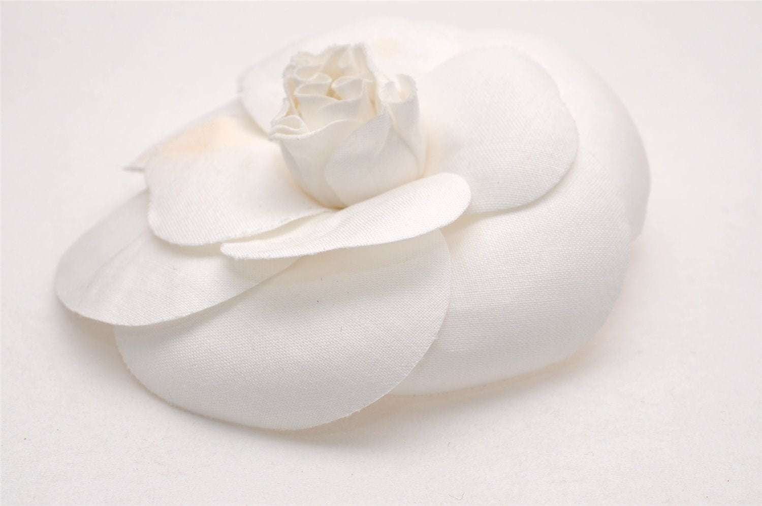 Authentic CHANEL Camellia Corsage Brooch Canvas White Box 0754J