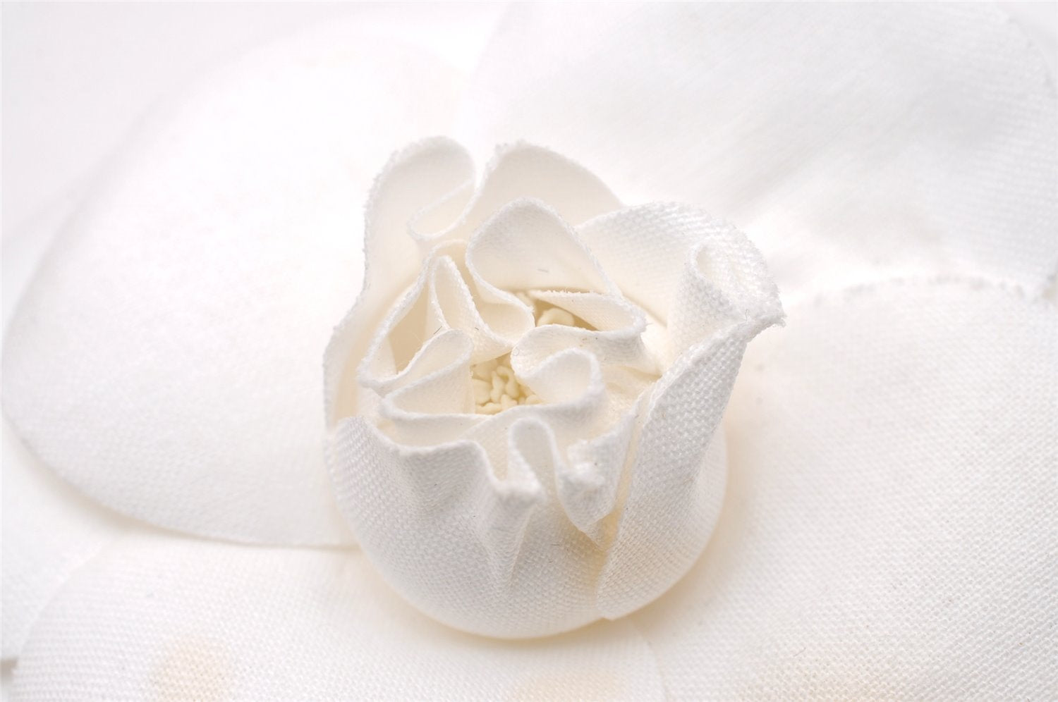 Authentic CHANEL Camellia Corsage Brooch Canvas White Box 0754J