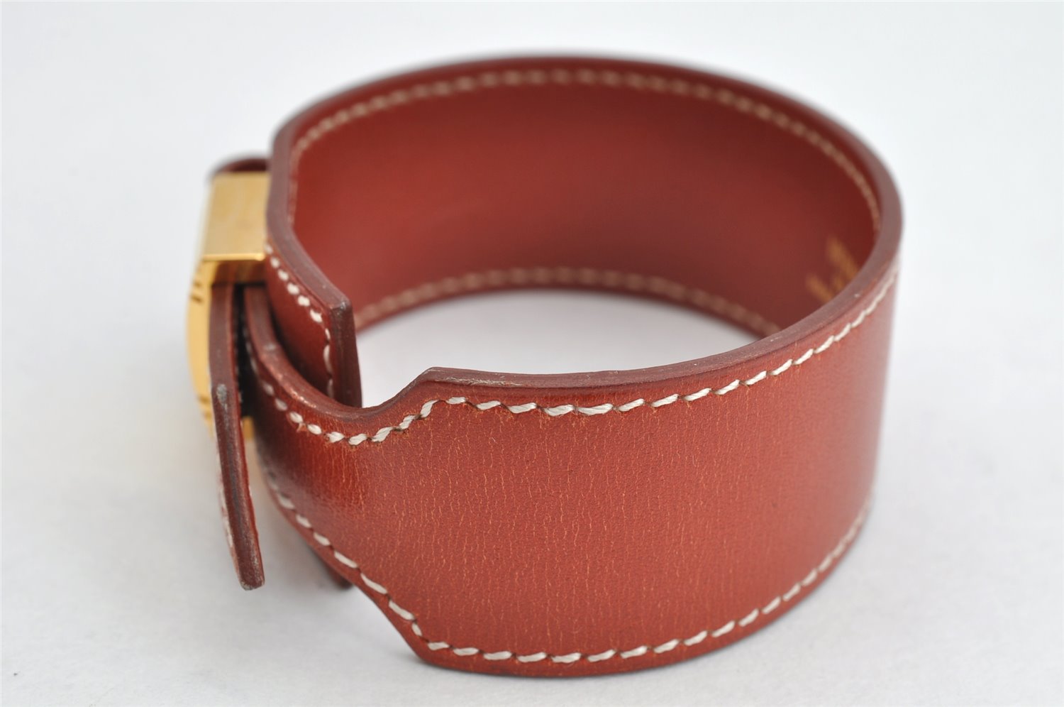 Authentic HERMES Vintage Bracelet Bangle Artemis Size M Leather Brown 0755K