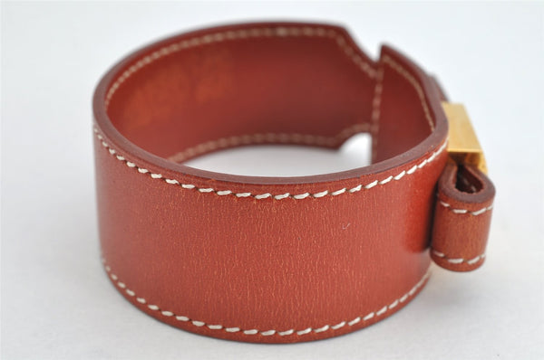 Authentic HERMES Vintage Bracelet Bangle Artemis Size M Leather Brown 0755K