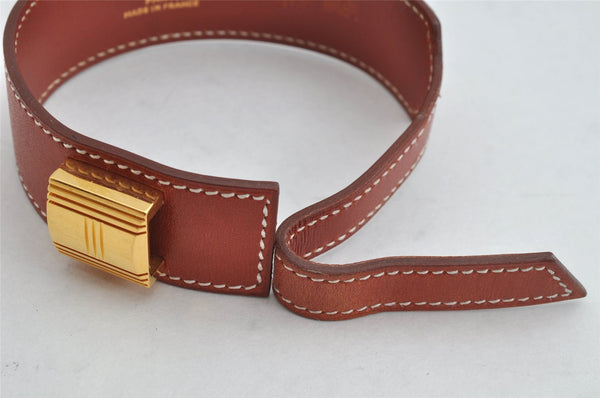 Authentic HERMES Vintage Bracelet Bangle Artemis Size M Leather Brown 0755K