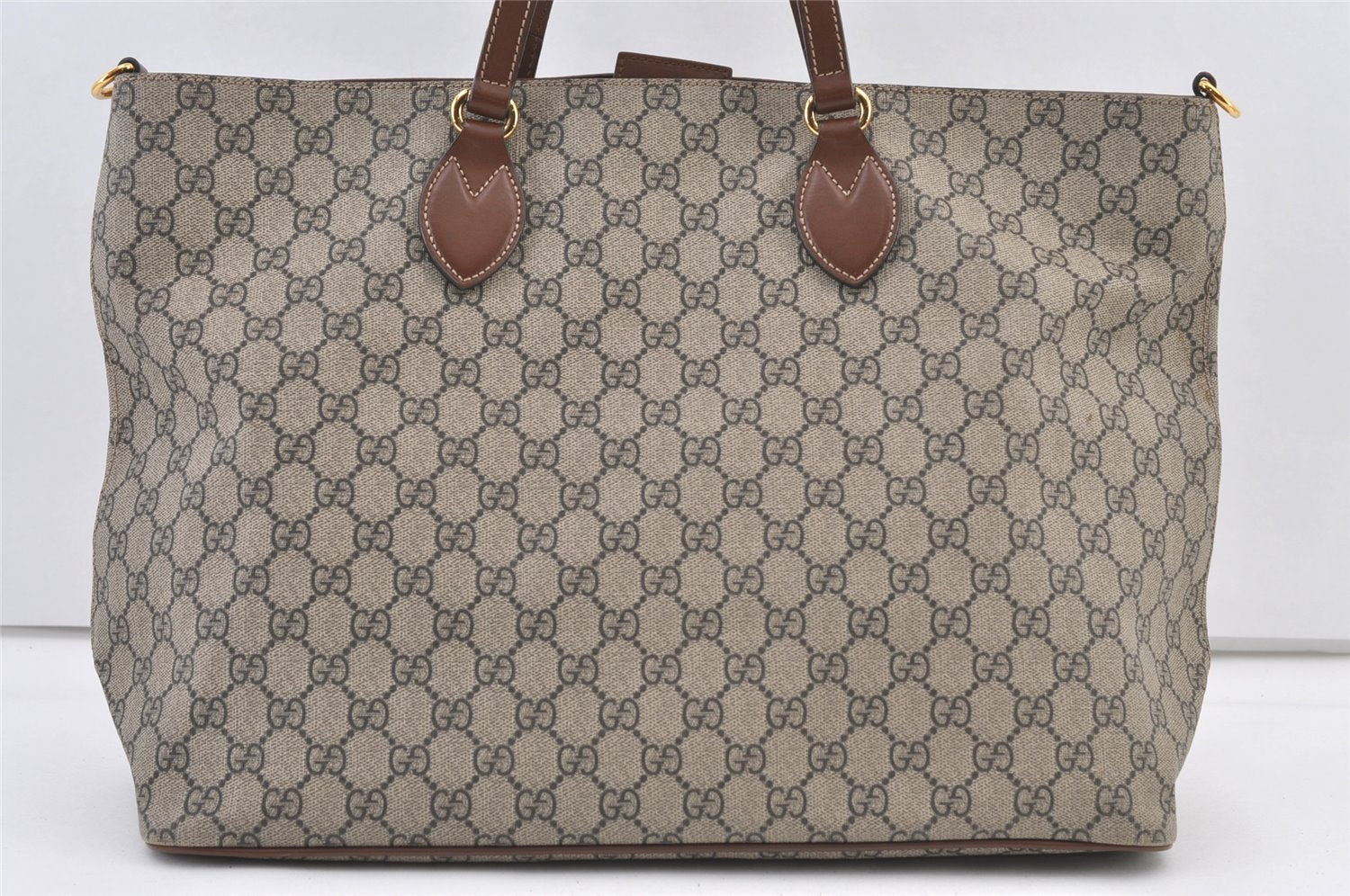 Authentic GUCCI Vintage 2Way Shoulder Tote Bag GG PVC Leather 453705 Brown 0756K