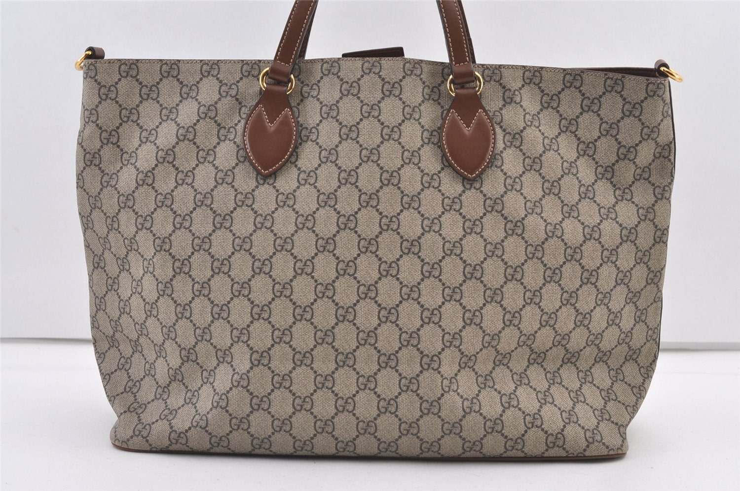 Authentic GUCCI Vintage 2Way Shoulder Tote Bag GG PVC Leather 453705 Brown 0756K