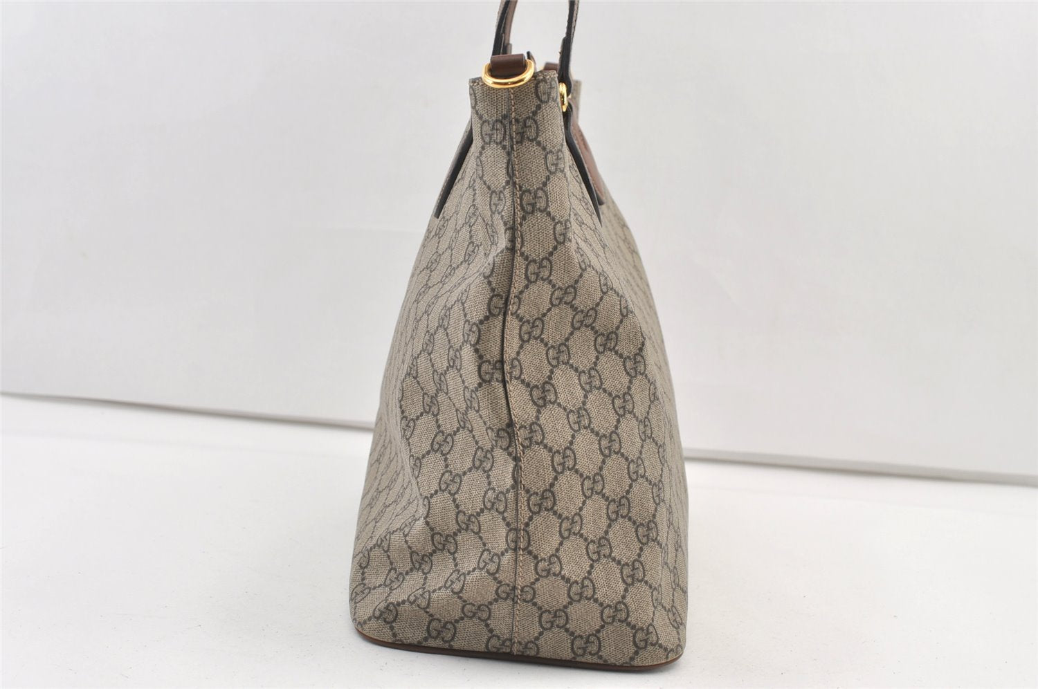 Authentic GUCCI Vintage 2Way Shoulder Tote Bag GG PVC Leather 453705 Brown 0756K