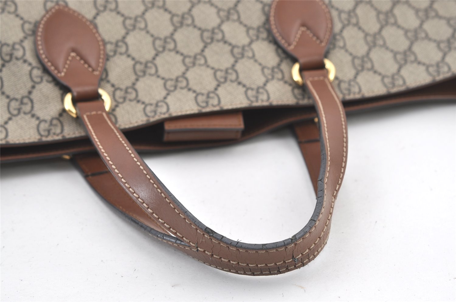 Authentic GUCCI Vintage 2Way Shoulder Tote Bag GG PVC Leather 453705 Brown 0756K