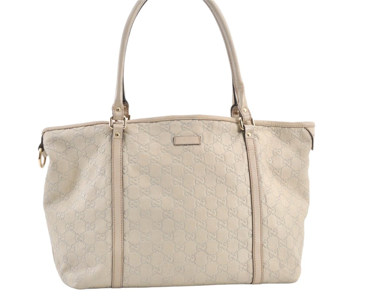 Authentic GUCCI Guccissima Shoulder Tote Bag GG Leather 197953 White 0757K