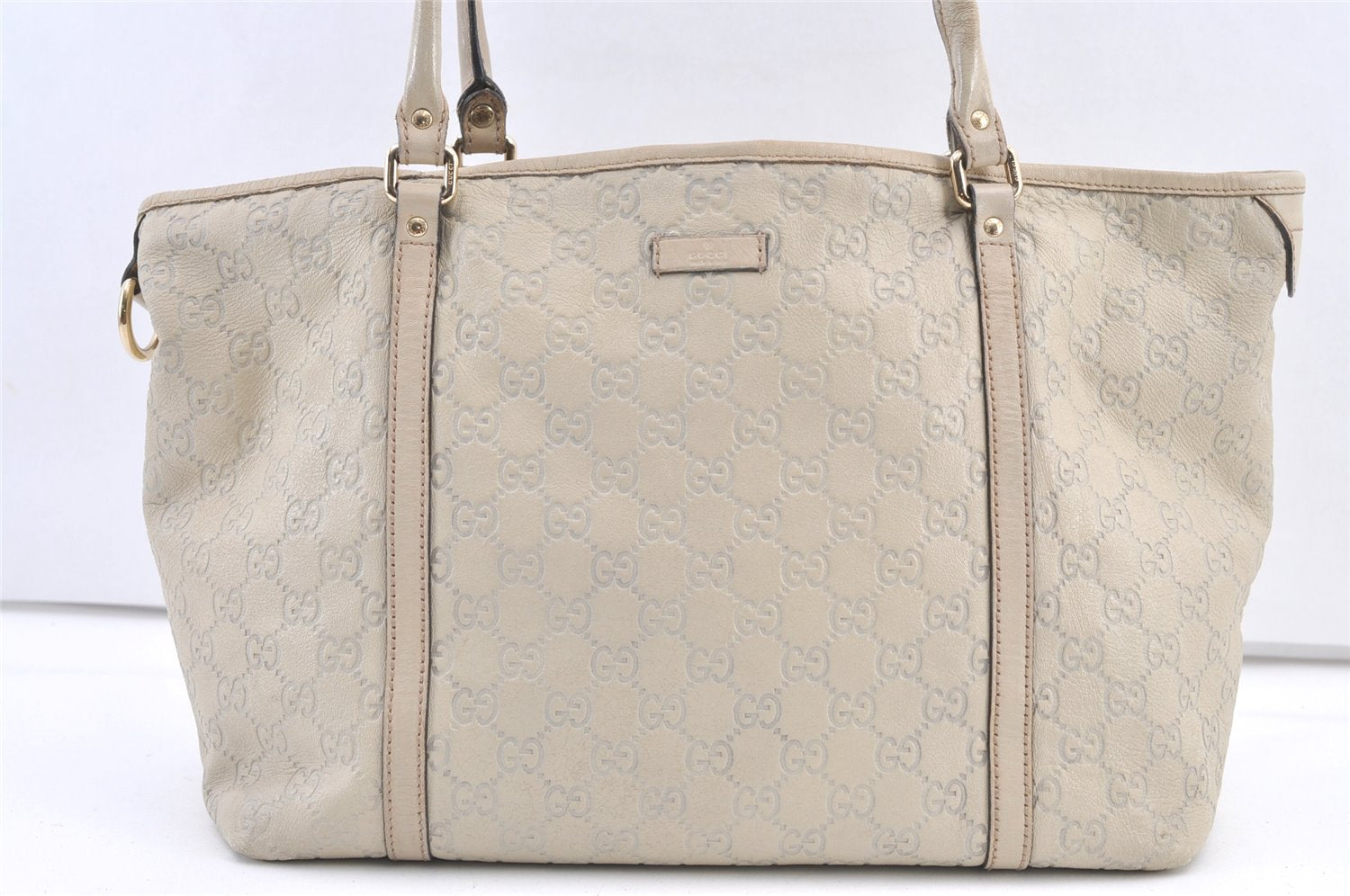 Authentic GUCCI Guccissima Shoulder Tote Bag GG Leather 197953 White 0757K
