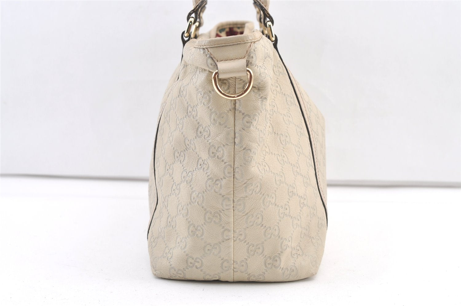 Authentic GUCCI Guccissima Shoulder Tote Bag GG Leather 197953 White 0757K