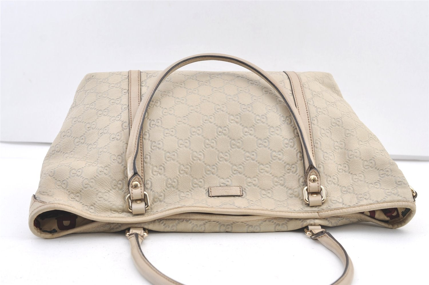 Authentic GUCCI Guccissima Shoulder Tote Bag GG Leather 197953 White 0757K