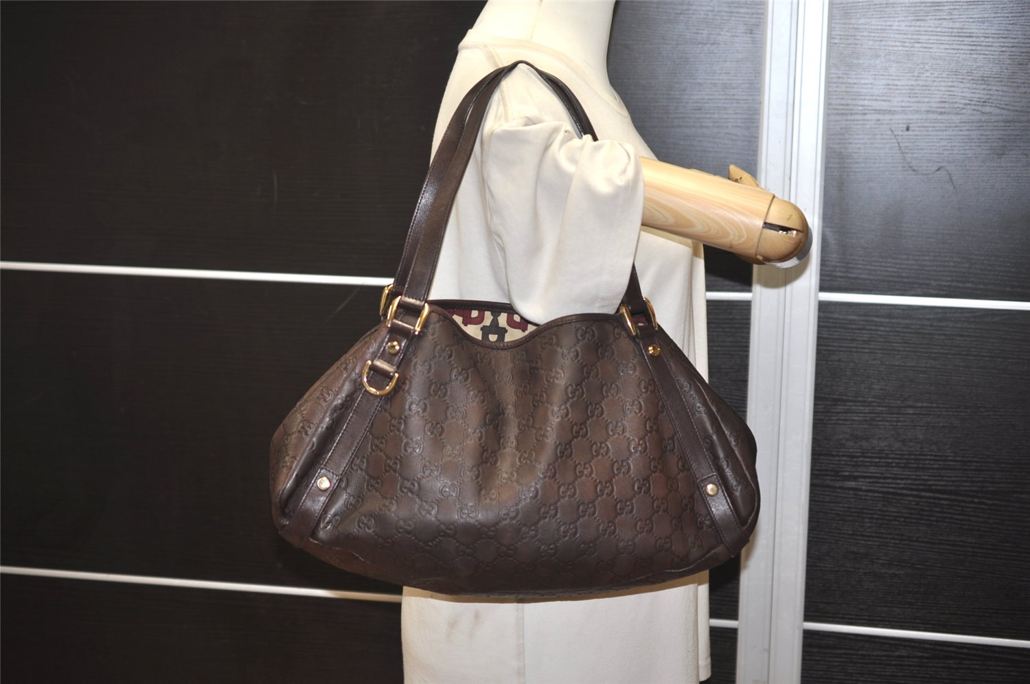 Authentic GUCCI Guccissima Abbey Shoulder Tote Bag GG Leather 130736 Brown 0758K
