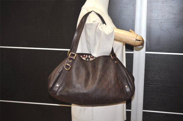 Authentic GUCCI Guccissima Abbey Shoulder Tote Bag GG Leather 130736 Brown 0758K