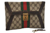 Authentic GUCCI Web Sherry Line Clutch Hand Bag GG PVC Leather Brown Junk 0760J