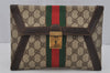 Authentic GUCCI Web Sherry Line Clutch Hand Bag GG PVC Leather Brown Junk 0760J